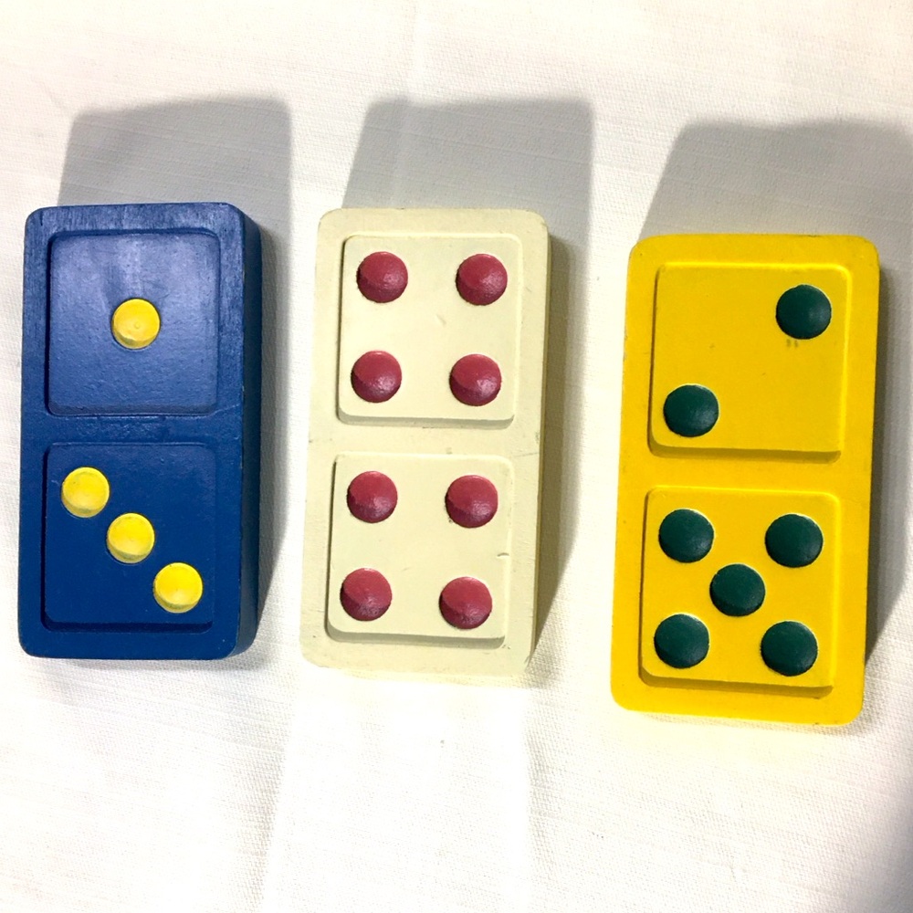 Three Painted Wood Domino Tiles‎